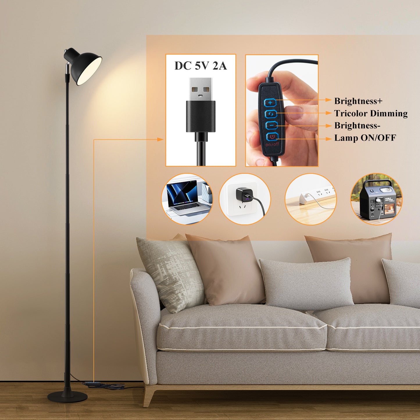 Nordic Led Floor Lamps USB EU US Plug Height And Brightness Adjust Desk Lights Bedroom Beside Corner The Sofa Study Indoor Decor