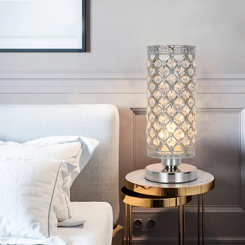 Modern LED Crystal Table Lamp Silver Indoor Decorative Lamp For Bedroom Bedside Living Room Bar Dining Table Atmosphere Lamp