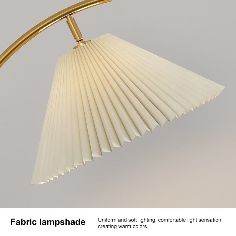 Fabric Floor Lamp with Table Nordic Pleated Standing Light for Living Room Sofa Bedroom Study Marble Vertical Desk Lamps
