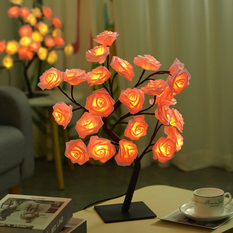 LED Rose Tree Lights 24LEDs USB Operated Table Lamp Atmosphere Lighting for Wedding Party Gift Birthday Festival Lover Home Deco
