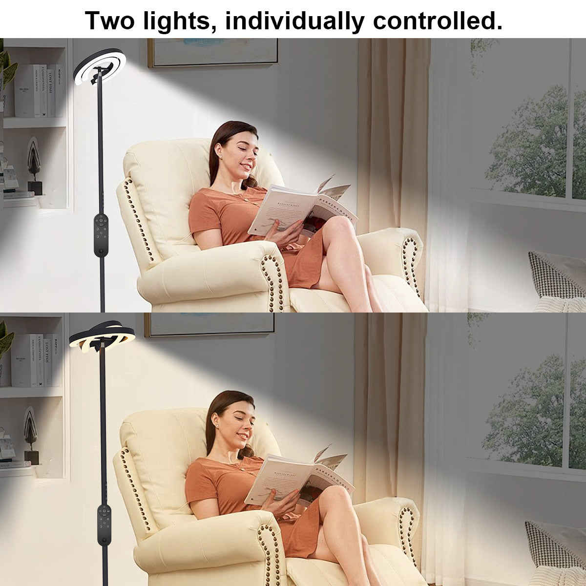 Modern Standing LED Floor Lamp with 2 Rotatable Lights, Remote & Touch Control, Bright Stepless Dimmable, Ideal for Living Room
