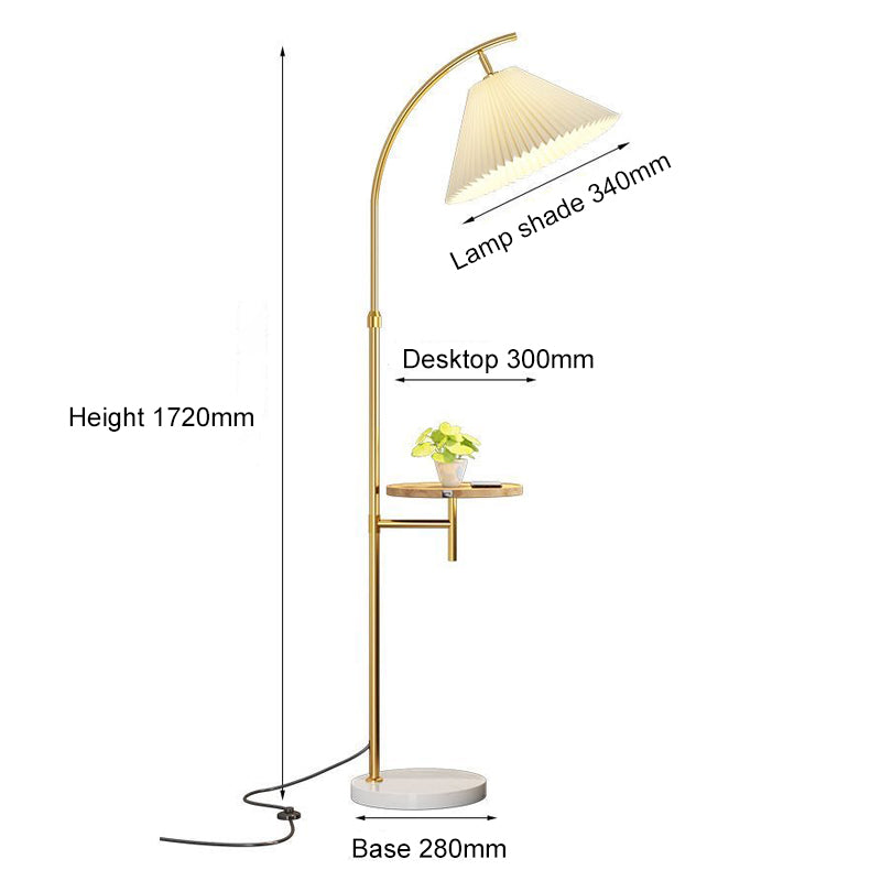 Fabric Floor Lamp with Table Nordic Pleated Standing Light for Living Room Sofa Bedroom Study Marble Vertical Desk Lamps