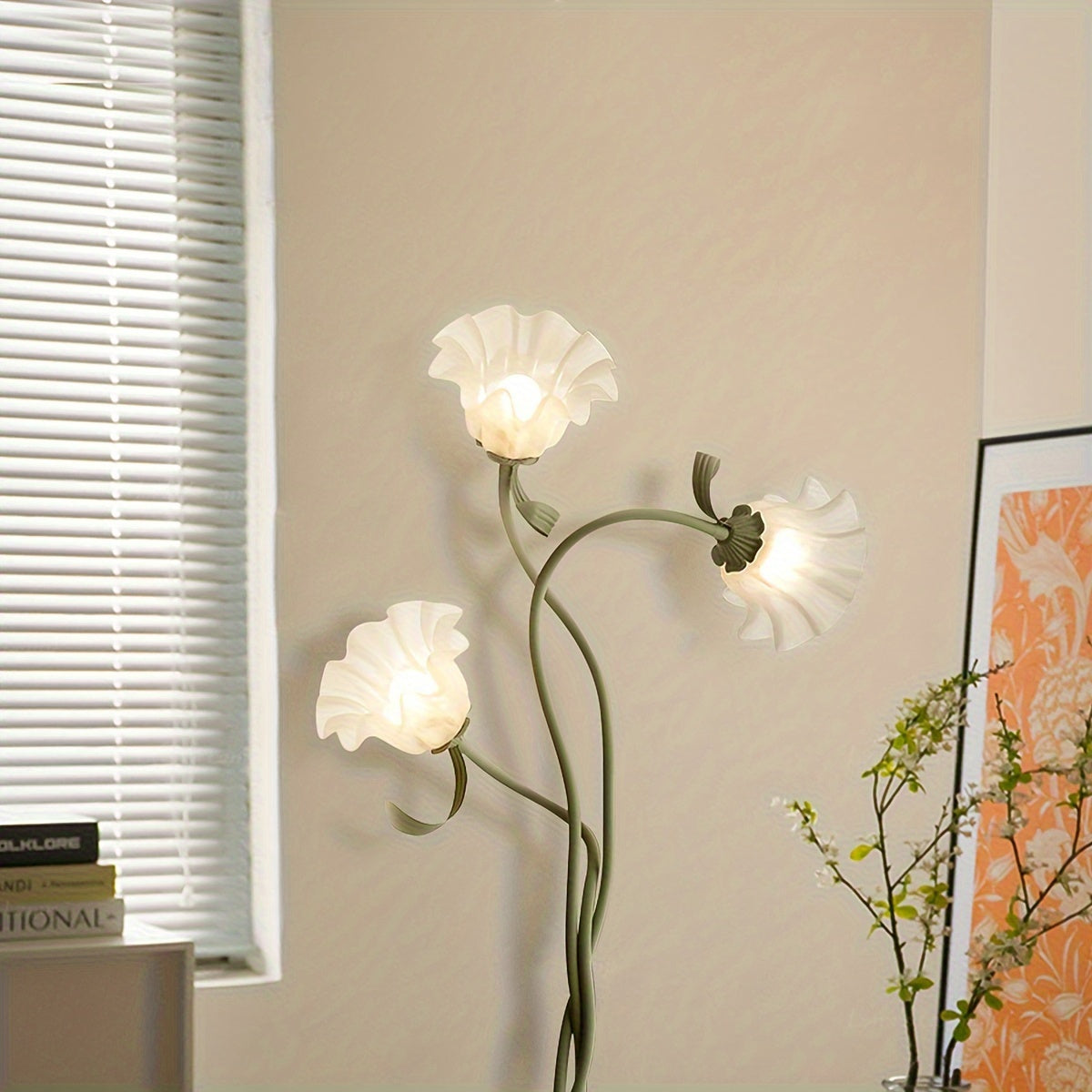 Decorative Adjustable Arm Floral Floor Lamp, American Retro Garden Light Net Red Creative Atmosphere Personality Bedroom Light
