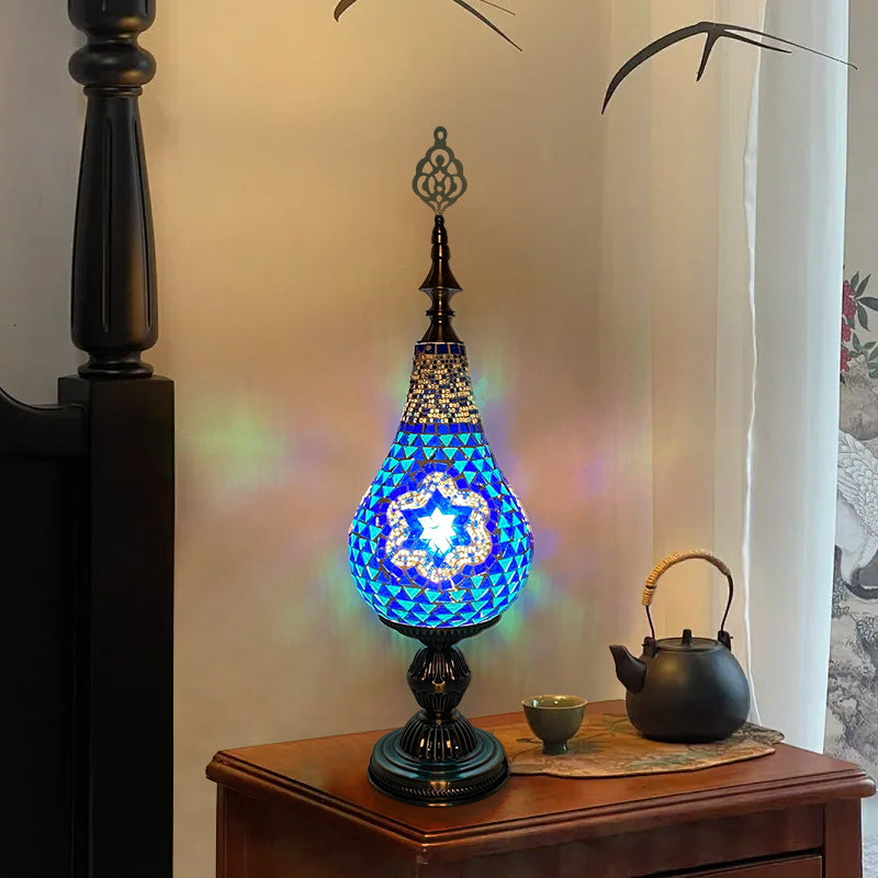 Vintage Moroccan Mosaic Handmade Gourd Shaped Table Lamp E27 Lamp Head for Bedroom Living Room Study Table