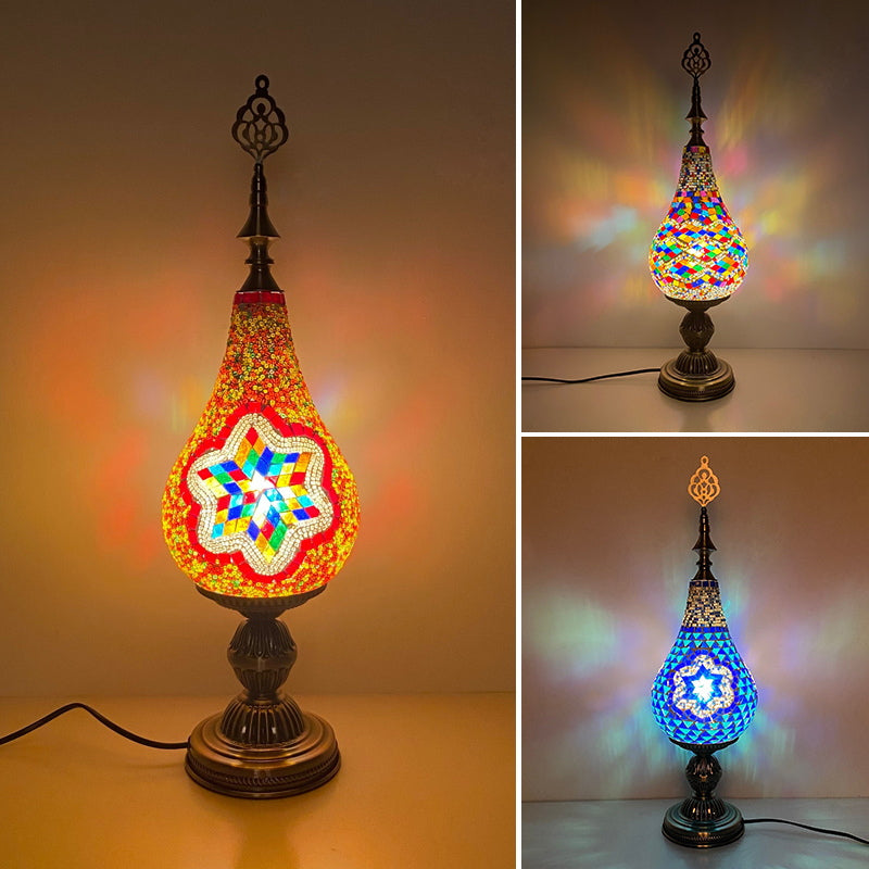 Vintage Moroccan Mosaic Handmade Gourd Shaped Table Lamp E27 Lamp Head for Bedroom Living Room Study Table