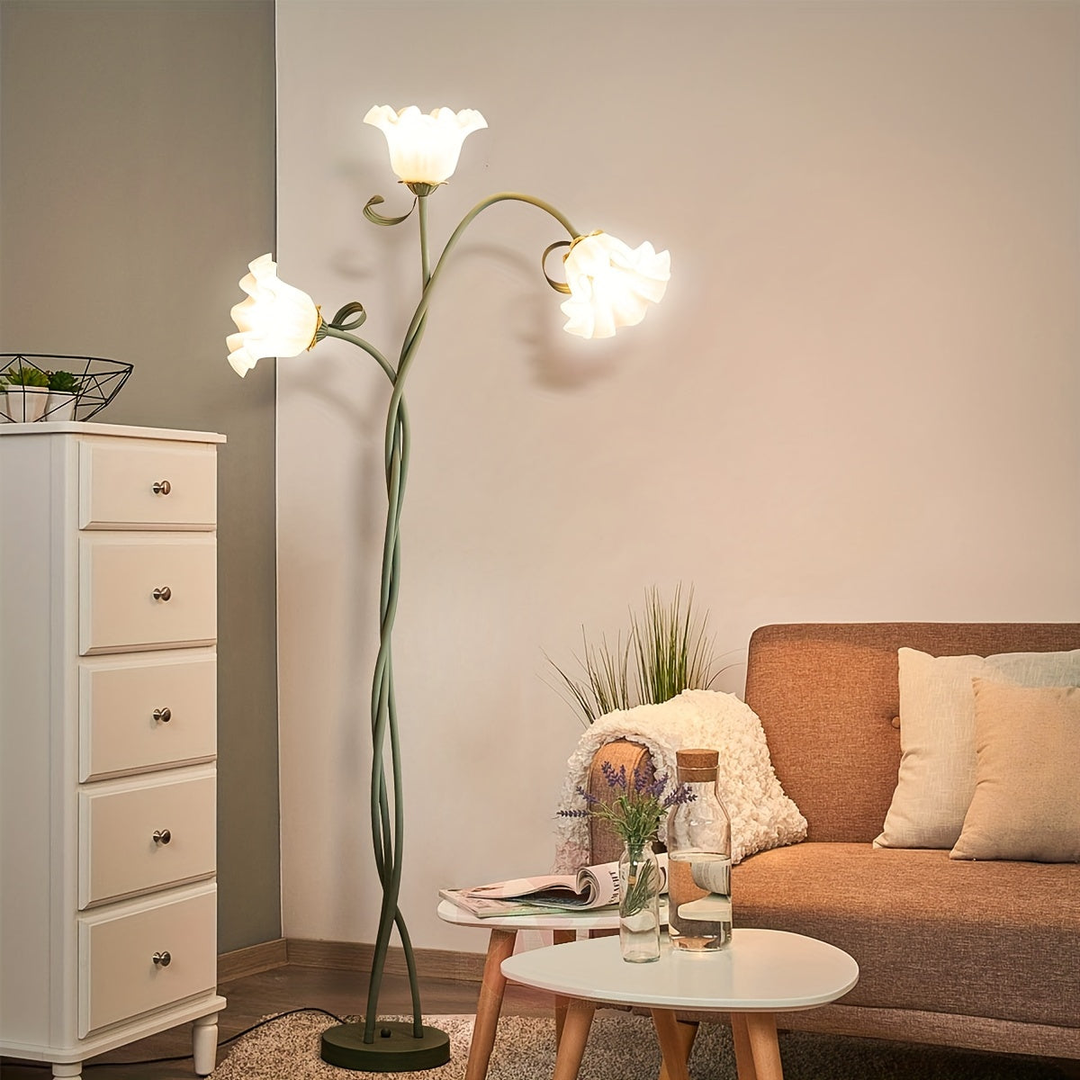 Decorative Adjustable Arm Floral Floor Lamp, American Retro Garden Light Net Red Creative Atmosphere Personality Bedroom Light