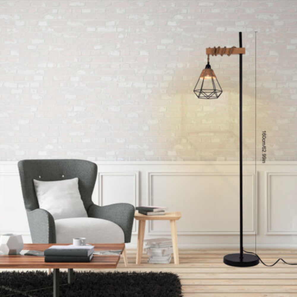 110V Retro Smart Floor Lamp Durable Tall Standing Lamp Adjustable Height with Rattan Lampshade & Extended Power Cord