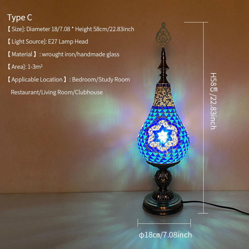 Vintage Moroccan Mosaic Handmade Gourd Shaped Table Lamp E27 Lamp Head for Bedroom Living Room Study Table